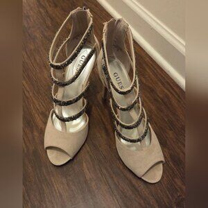 Guess Beige and Black Strappy Heels